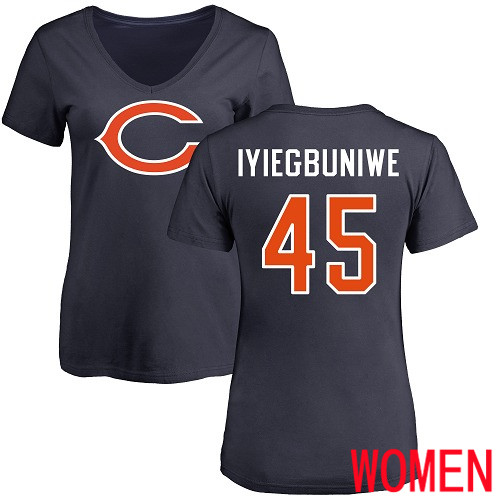 Chicago Bears Navy Blue Women Joel Iyiegbuniwe Name and Number Logo NFL Football #45 T Shirt->nfl t-shirts->Sports Accessory